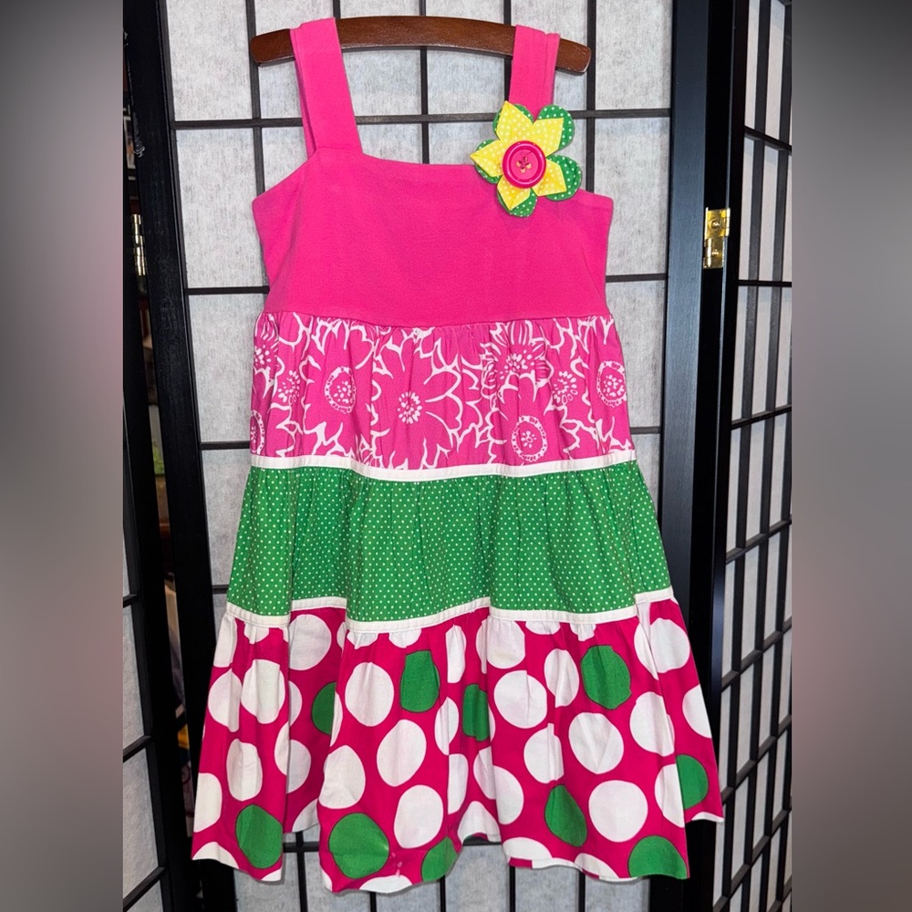 Rare Editions Pink Dress with Green and Yellow Accents